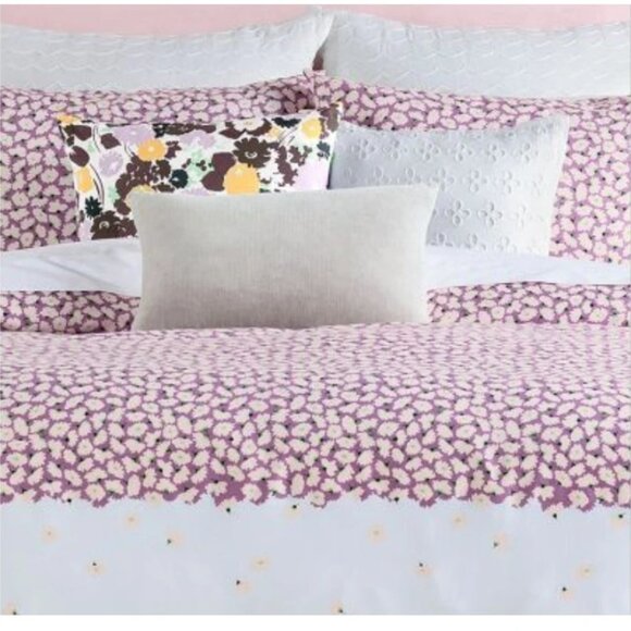 Kate Spade King Floral Duvet Cover Set Lilac Carnation Cotton 3-Piece - Picture 7 of 8